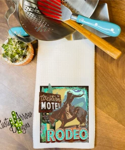 Rusty Arrow Designs Western Motel Rodeo Waffle Weave Tea Towel