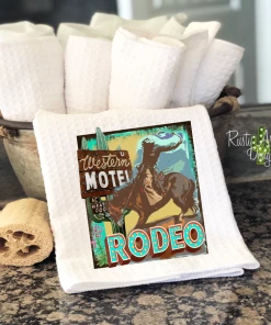 Rusty Arrow Designs Western Motel Rodeo Waffle Weave Tea Towel