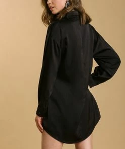 Dresses Umgee Satin Collar Button Down Long Sleeve Tunic Dress