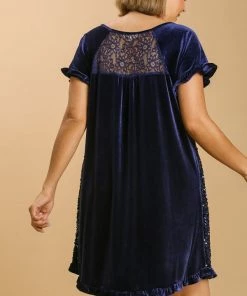 Umgee Velvet Sequin Short Ruffle Sleeve Dress -PLus