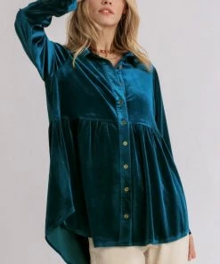 Umgee Dresses Velvet Collar Button Down Tunic