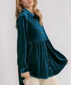 Umgee Dresses Velvet Collar Button Down Tunic