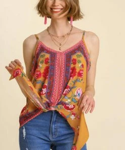 Umgee USA Floral Scarf Print Spaghetti Strap Tank Top