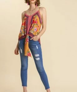 Umgee USA Floral Scarf Print Spaghetti Strap Tank Top