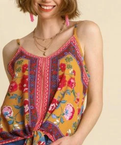 Umgee USA Floral Scarf Print Spaghetti Strap Tank Top