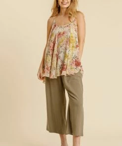 Umgee USA Accessories Natural Mix Adjustable Spaghetti Strap Floral Print Top