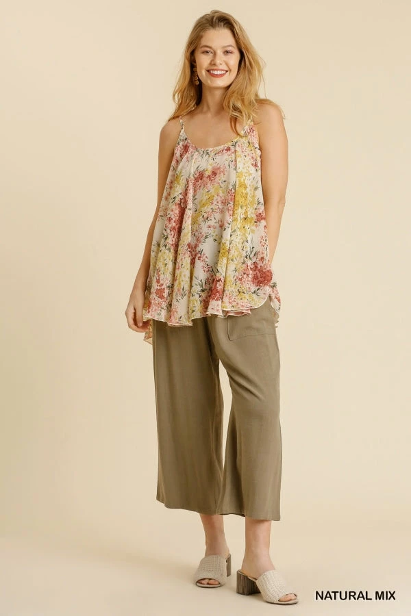 Umgee USA Accessories Natural Mix Adjustable Spaghetti Strap Floral Print Top