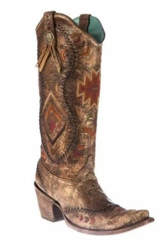 Boots Corral Women's Aztec Embroidered Whipstitched Boot Snip Toe C2872 (PM)