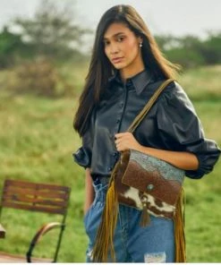 Myra Bag Cerulean Vines Leather & Hairon Bag