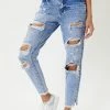 Umgee Jeans High Rise Fray Hem With Side Split Mom Jean