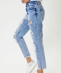 Umgee Jeans High Rise Fray Hem With Side Split Mom Jean