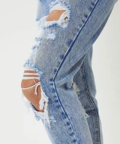 Umgee Jeans High Rise Fray Hem With Side Split Mom Jean