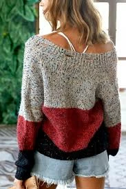 Davi & Dani Ladies Color Block Long Sleeve Sweater