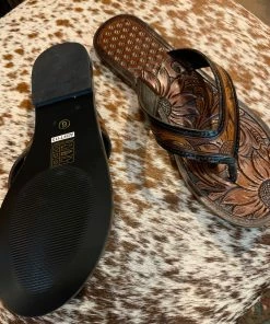 American Darling Custom Flip Flops Tooled Leather Flip Flops