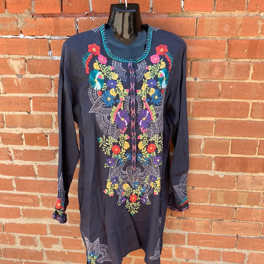 Johnny Was Tunics Roseton Floral-Embroidered Gauze Tunic