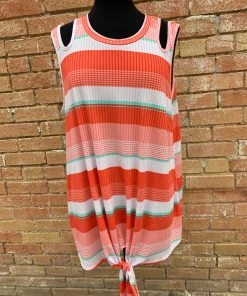 Now & Forever Plus Coral/Mint/White Striped Top