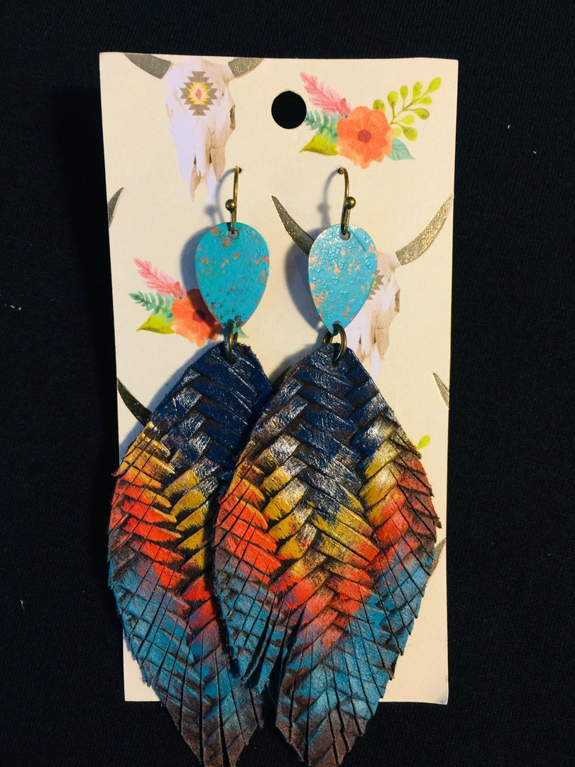 JJs Designs Accessories Feather Leather Earrings