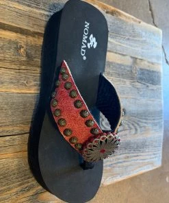 JJs Designs & Boutique Red Distressed Leather Flip Flops