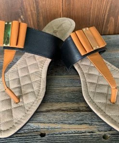 Lindsay Phillips Ladies Vivian BlackTan Sandal W/Snap Bow