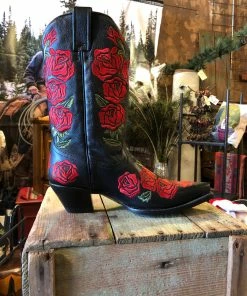 Corral Womens Red Rose Embroidered Black Leather Cowgirl Western Boots R2498 (PM)