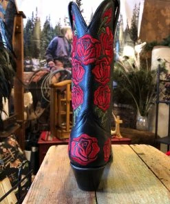 Corral Womens Red Rose Embroidered Black Leather Cowgirl Western Boots R2498 (PM)