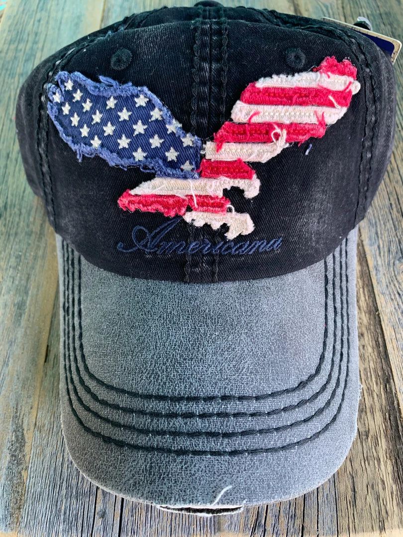 K & B Trading Eagle Silhouette With American Flag Ball Cap
