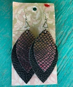 JJs Designs Metallic Purple Leather Feather Earrings Accessories