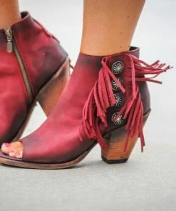Libery Black Rojo Concho Fringe Peep Toes Boots
