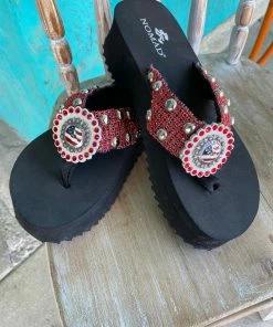 JJs Designs & Boutique Red Shimmer American Flip Flop Ladies