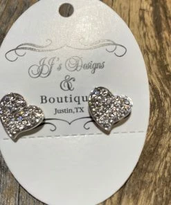 JJs Designs & Boutique Rhinestone Heart Earrings Jewelry