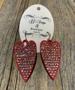 JJs Designs & Boutique Red Rhinestone Heart Earrings Jewelry