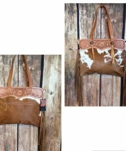 JJs Designs Tan And White Hair-On Purse With Fringe