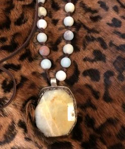 JJs Designs Leather And Bead Necklace With Stone Accessories