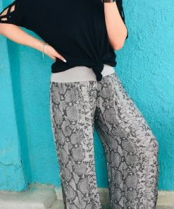 JJs Designs Knit Waist Snake Print Silk Pants Ladies