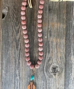 J.fork Rose Lava Rock W/turquoise & Light Feather Accessories