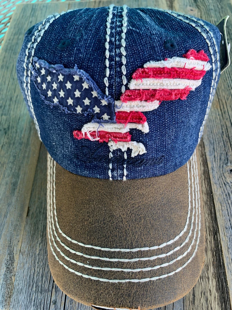 K & B Trading Eagle Silhouette With American Flag Ball Cap