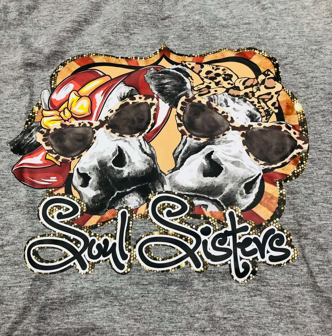 JJ’s Designs “Soul Sisters” - Diva Cows With Cheetah T-shirt Ladies