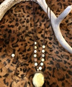 JJs Designs Leather And Bead Necklace With Stone Accessories