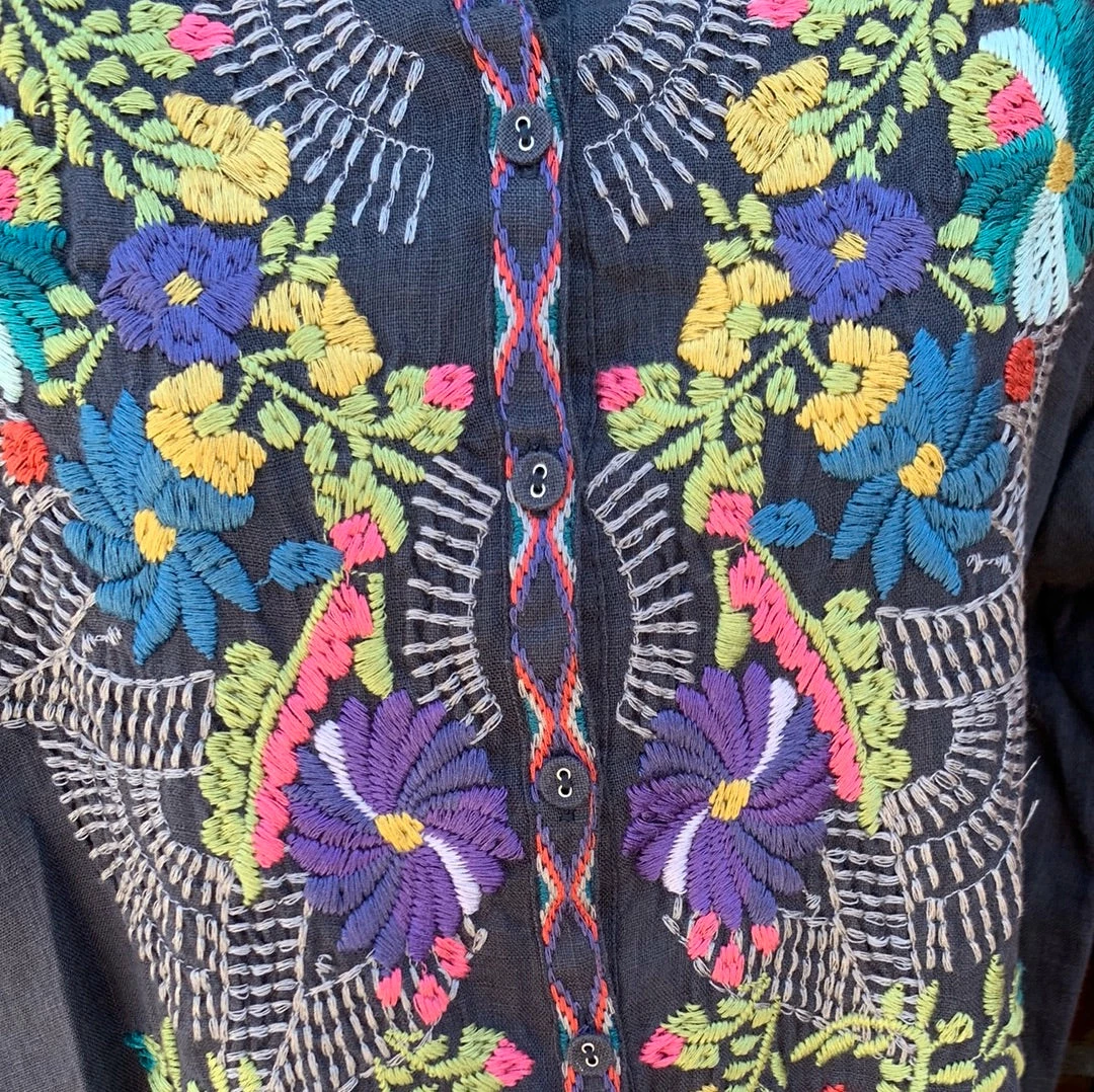 Johnny Was Tunics Roseton Floral-Embroidered Gauze Tunic