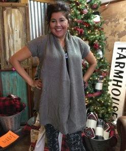 Orange Fashion Grey Knit Short Sleeve Vest