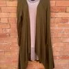 Charlie Paige Long Cardigan In Dark Olive Ladies