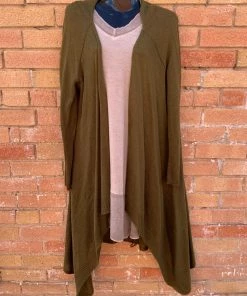 Charlie Paige Long Cardigan In Dark Olive Ladies