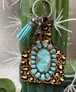 Rusty Arrow Designs Cheetah /Turquoise Stone Ear Tag
