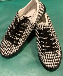 Charlie Paige Black/White Houndstooth Tennis Shoes