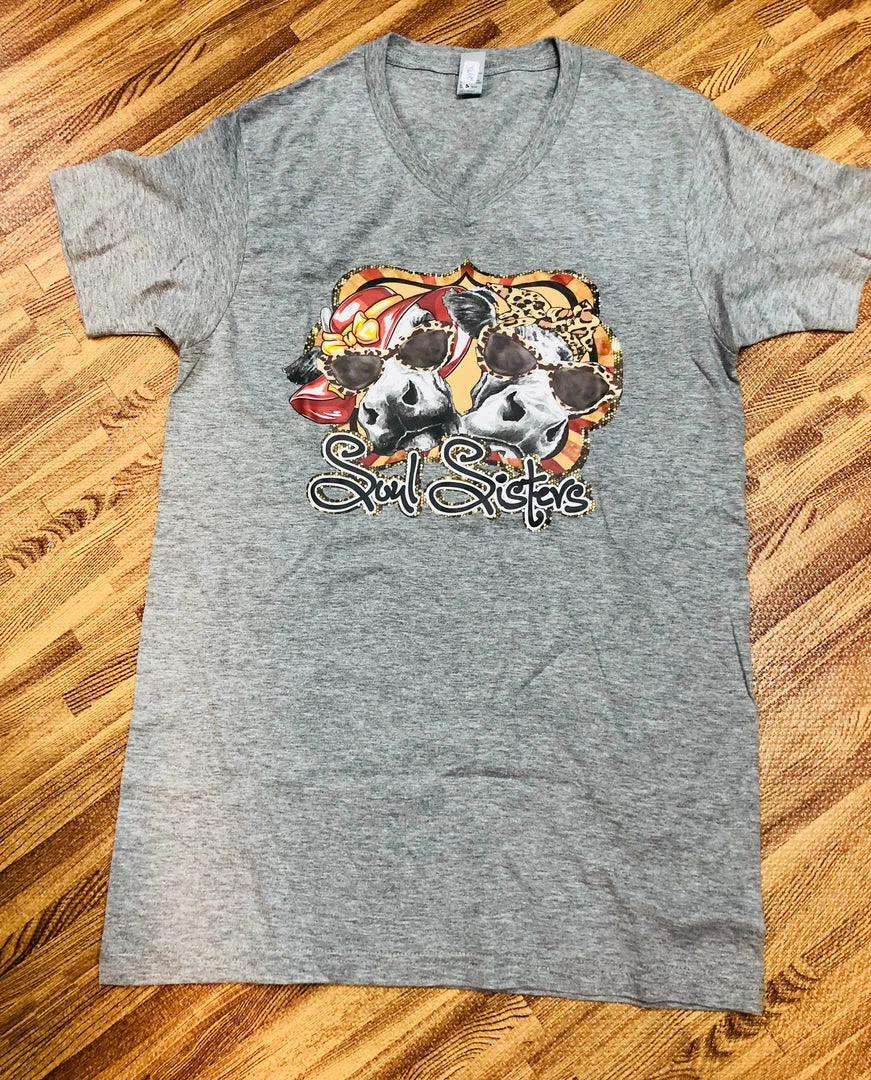 JJ’s Designs “Soul Sisters” - Diva Cows With Cheetah T-shirt Ladies