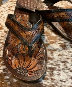 American Darling Custom Flip Flops Tooled Leather Flip Flops