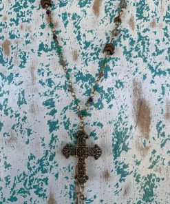 JJs Designs & Boutique Dainty Cross Necklace W/beads