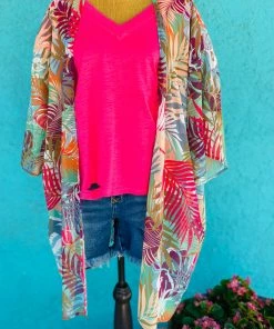 Lilypad Sheer Palm Leaf Kimono & Coverup