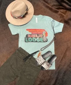 Ranch Swag Navajo Lodge Neon Sign Crew Neck T-Shirt Mint