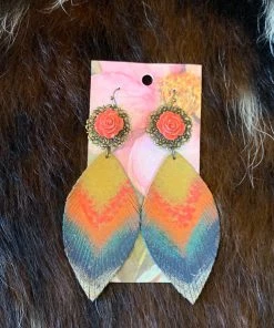 JJs Designs Coral Rose Feather Earrings Accessories